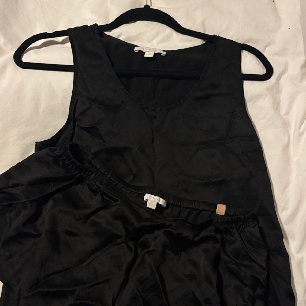 lunya Black Silk Pajama Tank & Shorts Set